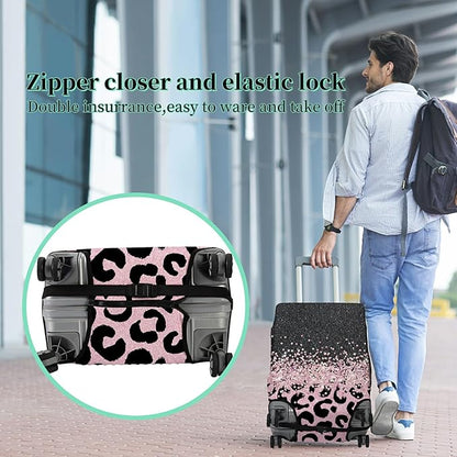 Luggage Cover Plus - Pink Leopards Travel Suitcase Cover for 26-28 inch Luggage (L) with Concealed Zipper, Washable Elastic Cloth, Dustproof, Anti-Scratch