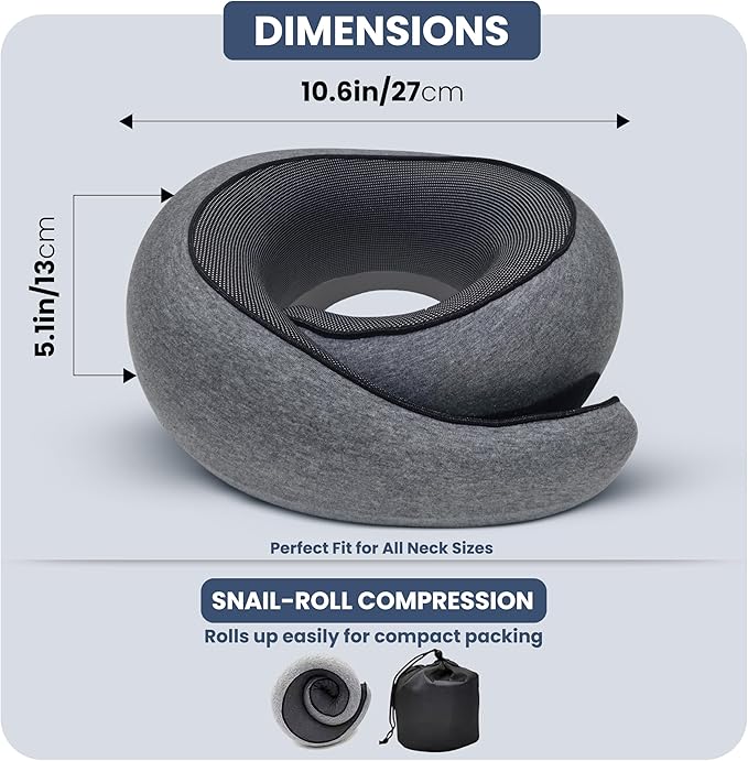 Upgraded Memory Foam Travel Neck Pillow for Airplane – New Ergonomic Wrap-Around Design with Adjustable Strap, Washable Cover, Carry Bag & Sleep Mask – Premium Travel Essentials for Men & Women