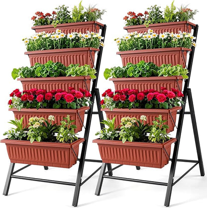SEJOV 2 Pack Vertical Raised Garden Bed, 5 Tiers Elevated Planter Box