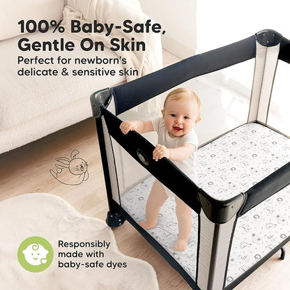 Pack and Play Sheets Fitted - 2-Pack Mini Crib Sheets for Pack N Play Mattress 38x26, Soft & Cozy, Neutral Toddler Playard Bedding, Snug Fitted Mini Baby Crib Mattress Cover Boy, Girl (KeaSafari)