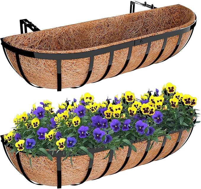 Halatool 2 Pack Heavy-Duty Metal Deck Railing Planter Box, 24 Inch