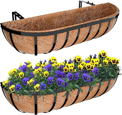 Halatool 2 Pack Heavy-Duty Metal Deck Railing Planter Box, 24 Inch