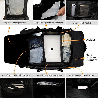 110L/120L Rolling Duffel Bag with Wheels - 28" No-Sag Design for Heavy Loads, Waterproof Travel Duffel w/Shoulder Straps and Dividers, Foldable Lightweight Design for Camping/Cargo/Air Travel