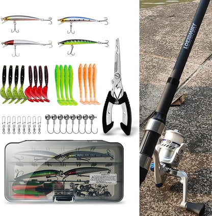 Fishing Rod Reel Combo - 2PCS 6.89ft Collapsible Rods 2PCS Spinning Reels Lures Set Fishing Pliers Carrier Bag for Travel Saltwater Freshwater Fishing Telescopic Fishing Pole Kit