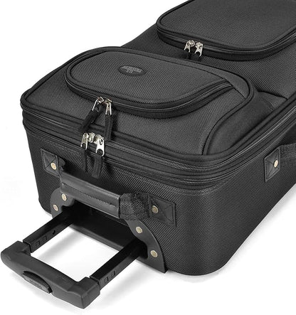 U.S. Traveler Lightweight Rolling 20" Carry On Luggage Softside Suitcase, Black, 2 Wheel Single
