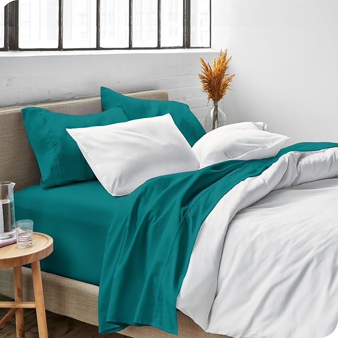 Bare Home Queen Sheet Set - Luxury 1800 Ultra-Soft Microfiber Bed Sheets - Double Brushed - Deep Pockets - Easy Fit - 4 Piece Set - Bedding Sheets & Pillowcases (Queen, Emerald)