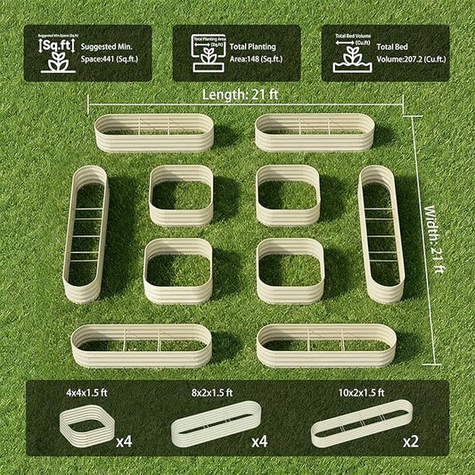 10-Pack 18” Tall Galvanized Raised Garden Beds – Compact Backyard Garden Layout