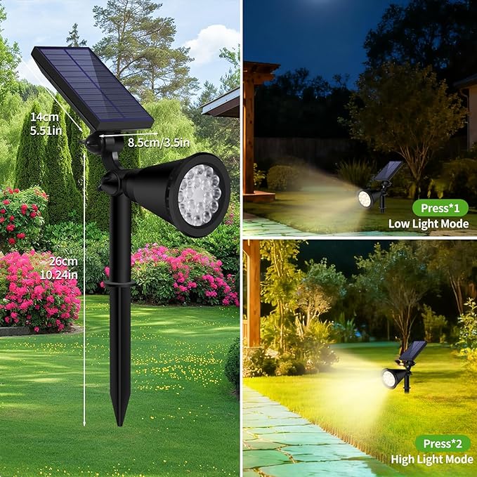 Solar Spot Lights Outdoor Waterproof, 18 LED Solar Powered Landscape Lighting