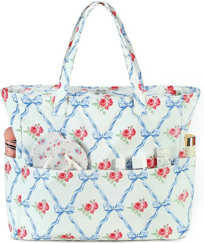 LEDAOU Beach Bag Waterproof Sandproof Women Tote Bag Pool Bag with Zipper for Gym Grocery Travel with Wet Pocket
