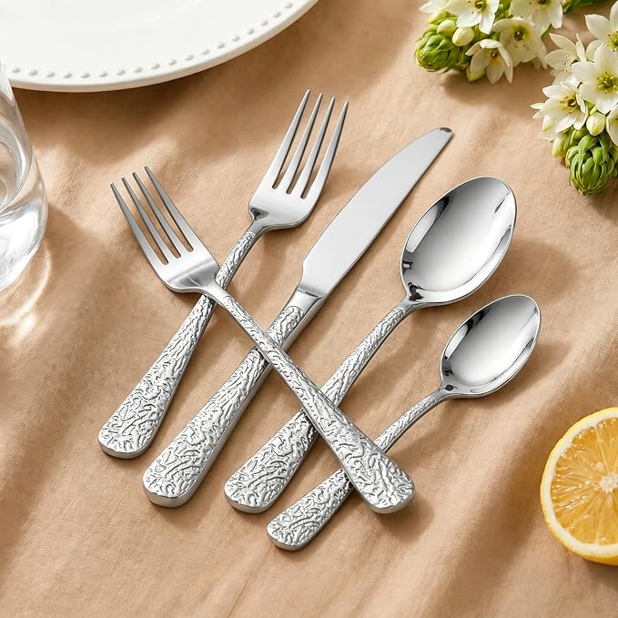 40 Piece Silverware Set for 8, Vintage Stainless Steel Flatware Set | Stone