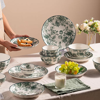 Ceramic Dinnerware Set, Floral Plates and Bowls Sets, Microwave & Dishwasher