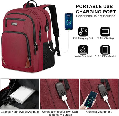 Red Backpack for School, School BackPack for Teens, Boys and Girls, with 15.6 inch Laptop Bookbag for College High School, Large Computer Back Pack with Compartments for Men & Women