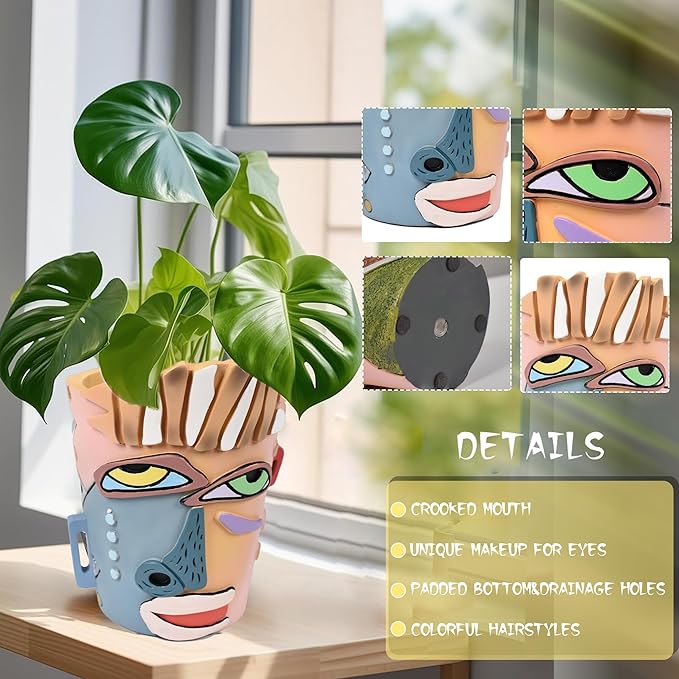 Abstract Face Planters Pots Head, Unique Head Planter