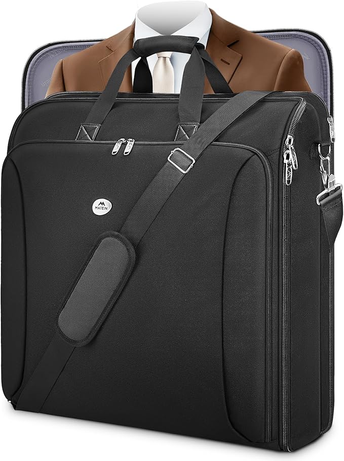 MATEIN Garment Bags for Travel, Large Double Layer Suit Bag Up to 6 Suits with Shoulder Strap, Foldable Carry On Garment Luggage for Hanging Clothes, Convertible Business Suitcase for Men Women, Black