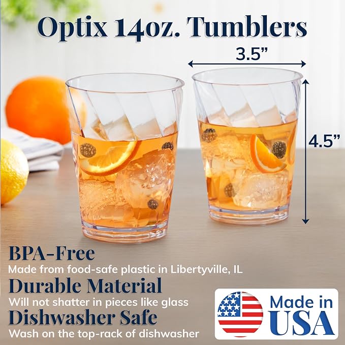 US Acrylic Optix Plastic Reusable Drinking Glasses 14oz Rocks Cups in Clear |
