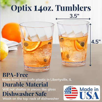 US Acrylic Optix Plastic Reusable Drinking Glasses 14oz Rocks Cups in Clear |