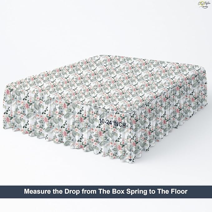 Cottington Lane Ruffled Bed Skirt Queen Size with Split Corner, Brushed Microfiber Hotel Quality Dust Ruffle, 12 Inch Drop Gathered Bedskirt, Soft, Stylish, Shrink & Fade Resistant, Petal Dream
