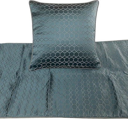 The HomeCentric King Queen Twin Blue Decorative King 90"x18" Bed Runner Without Pillow Cover, Hexagon Pattern Bed Scarf on Jacquard Fabric - Hexagon Lagoon