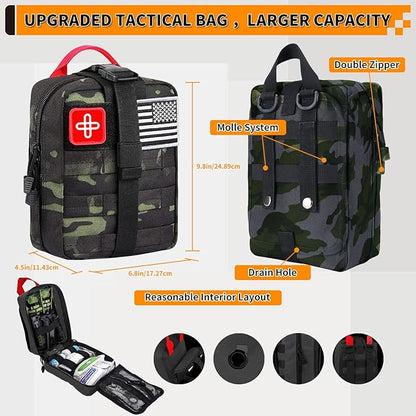 Survival Kit, Gifts for Men Women Teen Boys, 252 pcs Survival Gear and Equipment Mini First Aid Kit for Car Home, Emergency Kit with Molle System for Earthquake, Outdoor Adventure, Car Travel