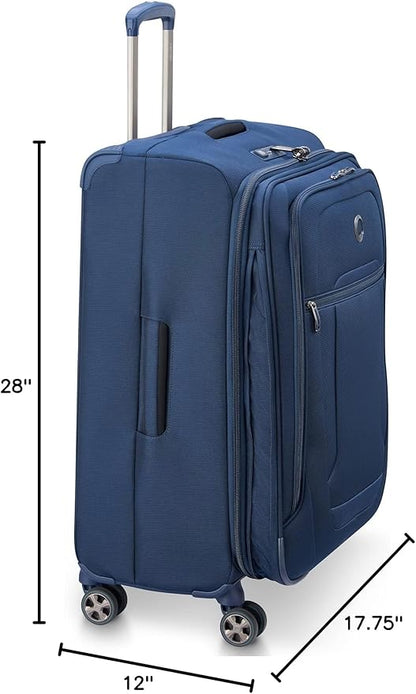 DELSEY PARIS Helium DLX Softside Expandable Luggage with Spinner Wheels, Navy Blue, Checked-Medium 25 Inch