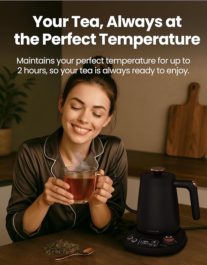 Viante Electric Gooseneck Kettle 0.8L, Pour Over Coffee & Tea, Temp Control |