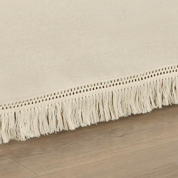 Lush Decor Boho Fringe 15-Inch Tailored Drop Easy Fit Bedskirt, King, Neutral