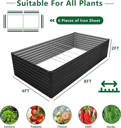 8x4x2FT Galvanized Raised Garden Bed Kit, Vegetable Plant Boxes-Rectangle Metal