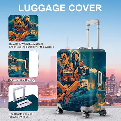 ANNA QUEEN Funny Adventure Travel Luggage Cover, Explore-Themed Suitcase Protector, Stretchable, Washable Travel Cover for 28-30 Inch Luggage
