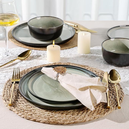 AmorArc Stoneware Dinnerware Sets,Round Reactive Glaze Plates and Bowls Set,Highly Chip and Crack Resistant | Dishwasher & Microwave Safe Dishes Set,Service for 4 (12pc)