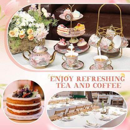 21 Pcs Ceramic Teapot Set Vintage Porcelain Tea Cups