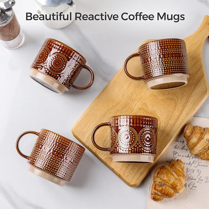 GBhome 12 oz Coffee Mugs Set of 4, Stackable Ceramic Coffee Cups Set | Modern