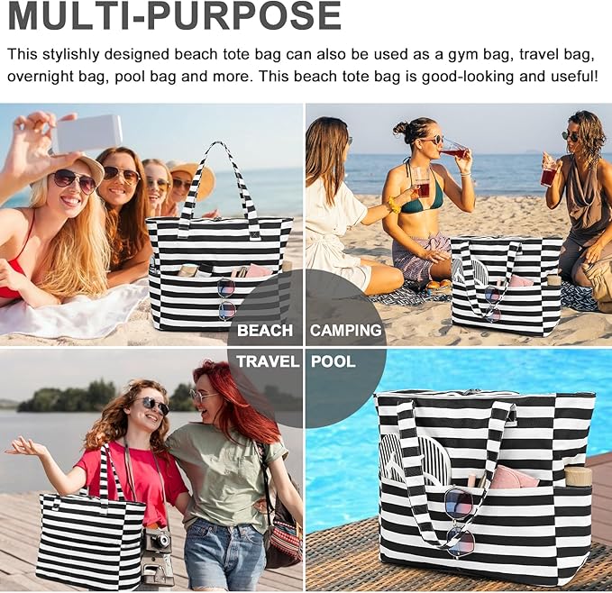 Beach Pool Bags Tote for Women Ladies Large Gym Tote Carry On Bag With Wet Compartment for Weekender Travel Waterproof