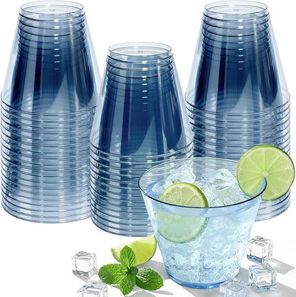 Glowserve 9 OZ Blue Disposable Plastic Cups Cocktail Cup 50 Pack | Fancy