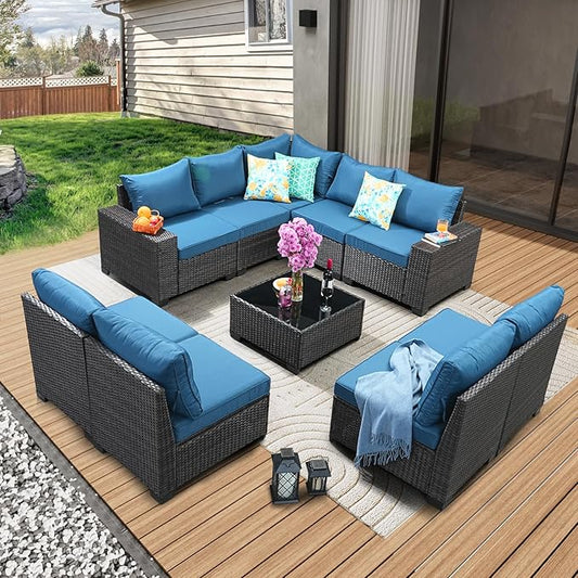 10 Pieces Patio Furniture Set All-Weather Outdoor Wicker Sectional Conversation