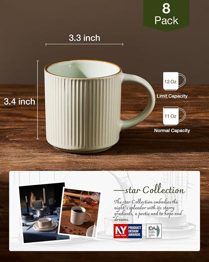 famiware Star Coffee Mug Set for 8, Handcrafted 12 oz Ceramic Stoneware Mugs