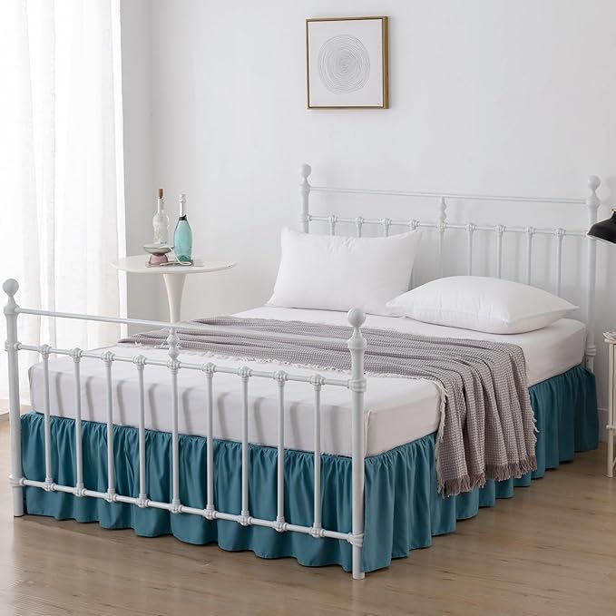 Twin Size Bed Skirt Ruffled Bed Skirts with Split Corners, 18 Inch Drop Dust Ruffle Bed Skirt with Platform, Teal Blue, Twin - 18" Drop