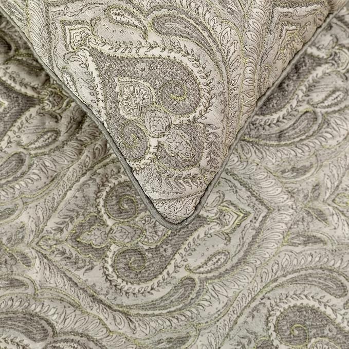 The HomeCentric King/Queen/Twin Grey Designer Full 68"x18" Bed Runner Without Pillow Cover, Quilted, Damask& Gold Zari Embroidery Bed Scarf on Silk Fabric - Winifred