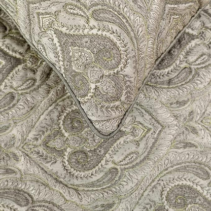 The HomeCentric King/Queen/Twin Grey Decorative King 90"x18" Bed Runner Without Pillow Cover, Quilted, Damask& Gold Zari Embroidery Bed Scarf on Silk Fabric - Winifred