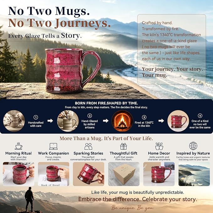 Rustic Red Ceramic Coffee Mug 15oz – Handcrafted Unique Gift