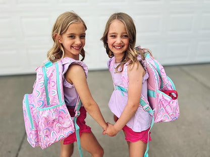 mibasies Girls Backpack: Large Kids Backpack Girls for Elementary School with Laptop Compartment - Rainbow Pink