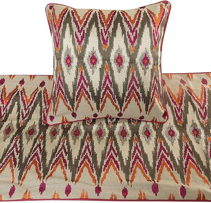 The HomeCentric King Queen Twin Multi Color & Pink Decorative Full 68"x18" Bed Runner with Pillow Cover, Embroidered & Beaded Bed Scarf on Cotton Linen Fabric - My Ikat Love