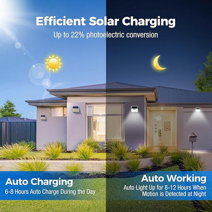 Peasur Solar Powered Lights Outdoor Motion Sensor, 2 Pack 140 LED Fence Light