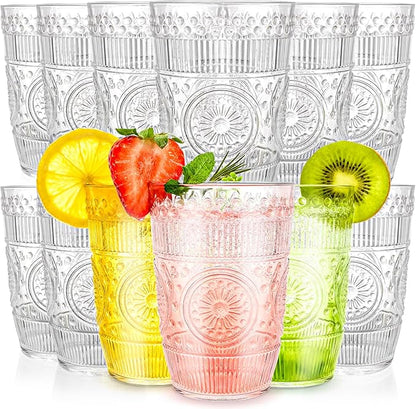 Pumtus 12 Pack Clear Plastic Tumblers, 15 OZ Reusable Romantic Drinking Cup