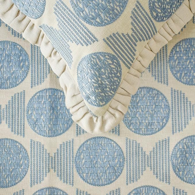 The HomeCentric King/Queen/Twin Blue Decorative Bed Runner Full 68"x18" Bed Runner Without Pillow Cover, Embroidery, Ruffles Bed Scarf on Linen Fabric - Ellara Blue
