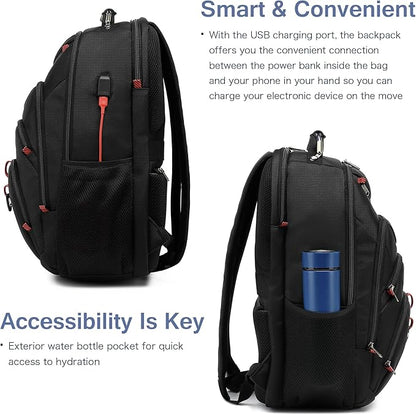 Boniyee Travel Backpack 17.3 Inch, Business Anti-Theft Laptop Bag with USB Charging Port, Waterproof
