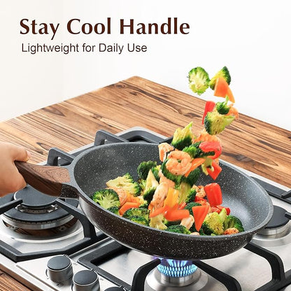 SENSARTE Nonstick Frying Pan Skillet with Lid, Omelet Pan with Cover, Healthy Cooking Chef's Pan, Kitchen non stick Pan, Free of Intentionally Added PFOA (10inch + Glass Lid)
