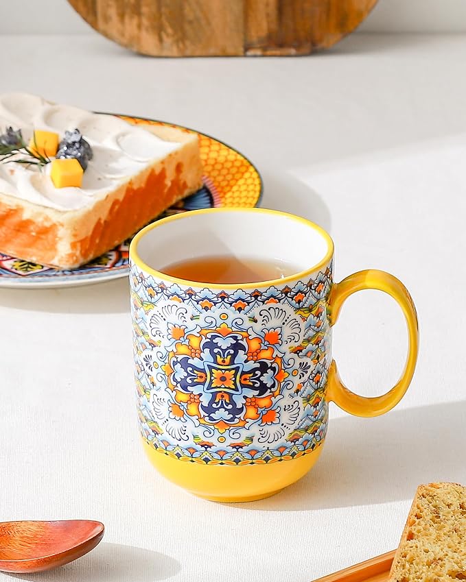 HENXFEN LEAD Boho Ceramic Coffee Mugs Set of 6, 14 oz | Assorted Patterns