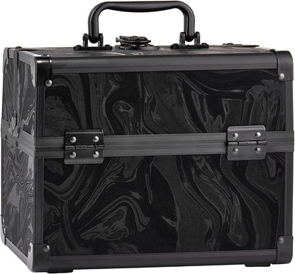 Makeup Train Case, Portable Makeup Case with Mirror, 2-Trays Cosmetic Organizer Case,Nail Polish Organizer, Travel Makeup Box, Profesional for Salon Barber, Pattern Black