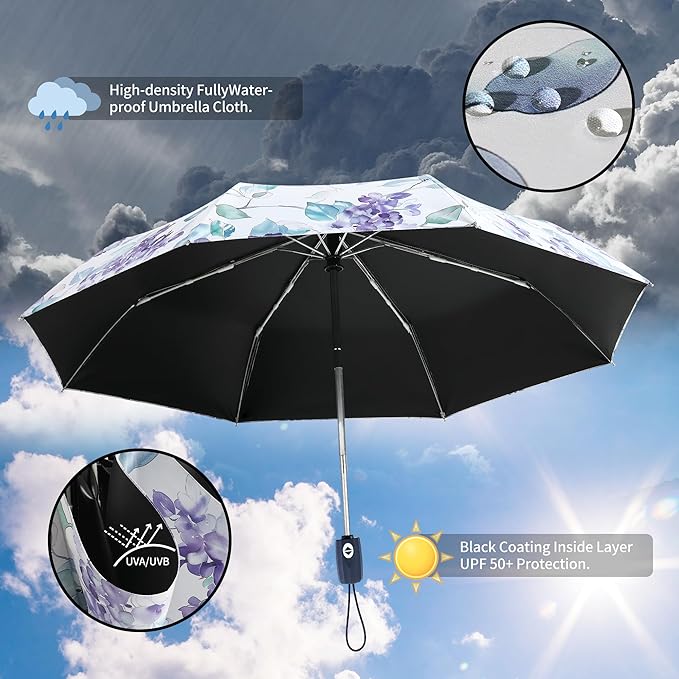 Color Coated Sun Umbrella UV Protection Compact Folding Windproof Parasols Travel Auto Open Close Shade Blocking UV