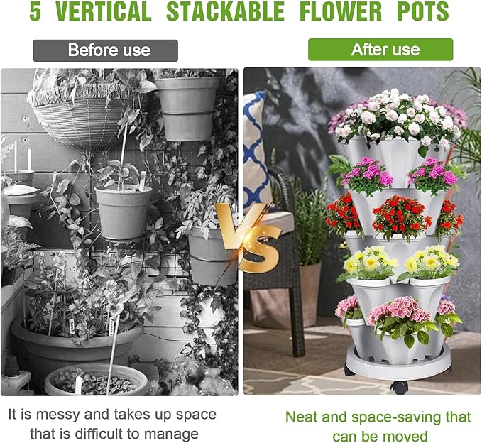 Vertical Strawberry Planter 5 Tier Stackable Tower Herb Planters-Stacking